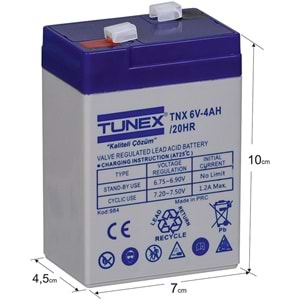 TUNEX 6V 4A Gri-Mavi Kuru Bakımsız Akü TNX-6V4A