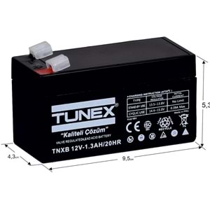 TUNEX 12V 1,3A Siyah Kuru Bakımsız Akü TNXB-12V1,3A