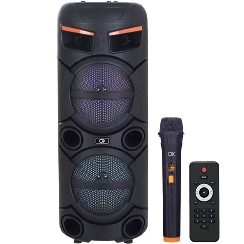 O8K Bluetooth ve USB Girişli 2X8 İnch Şarjlı Işıklı 1 El Mikrofonlu Müzik Sistemi BT-8810