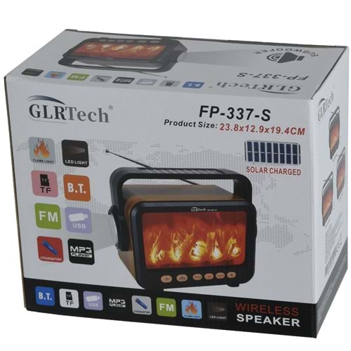 GLRTECH Usb Bluetooth lu Solar Şarjlı Alevli FM Radyo FP-337 S