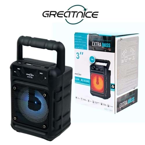 GRECITNİCE 3 inc Bluetooth FM Radyo USB Girişili Şarjlı Ses Sistemi GTS-1361
