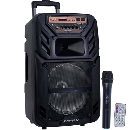 KORAX 12'' 80W Bluetooth ve USB Girişli 1 El 1 Yaka UHF Mikrofonlu Portatif Aktif Kabin KX-MAX-30 PLUS