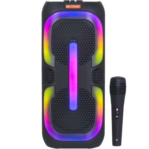 MS Bluetooth ve USB Girişli 2X6,5 İnch Şarjlı Işıklı Müzik Sistemi MS-1954 BT