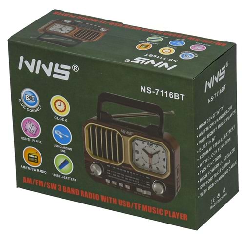 NNS Usb Bluetooth lu Şarjlı Saat li FM Radyo NS-7116 BT