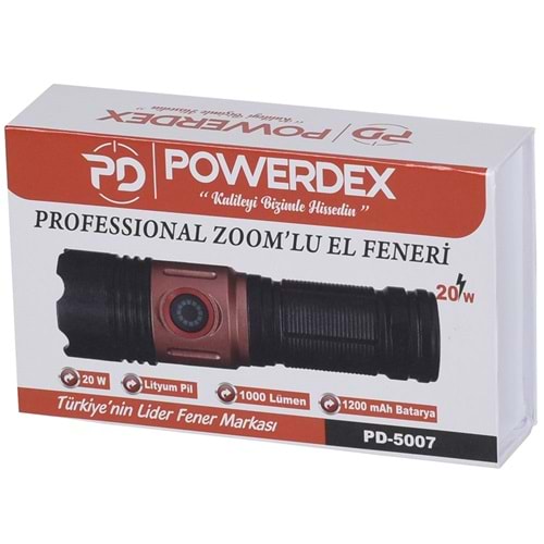 POWERDEX 20W Zoom Lu Şarjlı Fener PD-5007