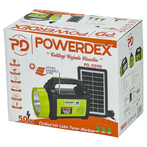POWERDEX 50W Radyolu 3 Ampüllü Solar Şarjlı Projektör Set PD-9090
