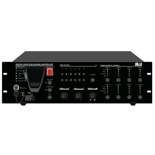 WÖLLER EN54 250W 100V 6 Bölge Kontrollü Acil Anons Merkezi Ünite WPER-6250