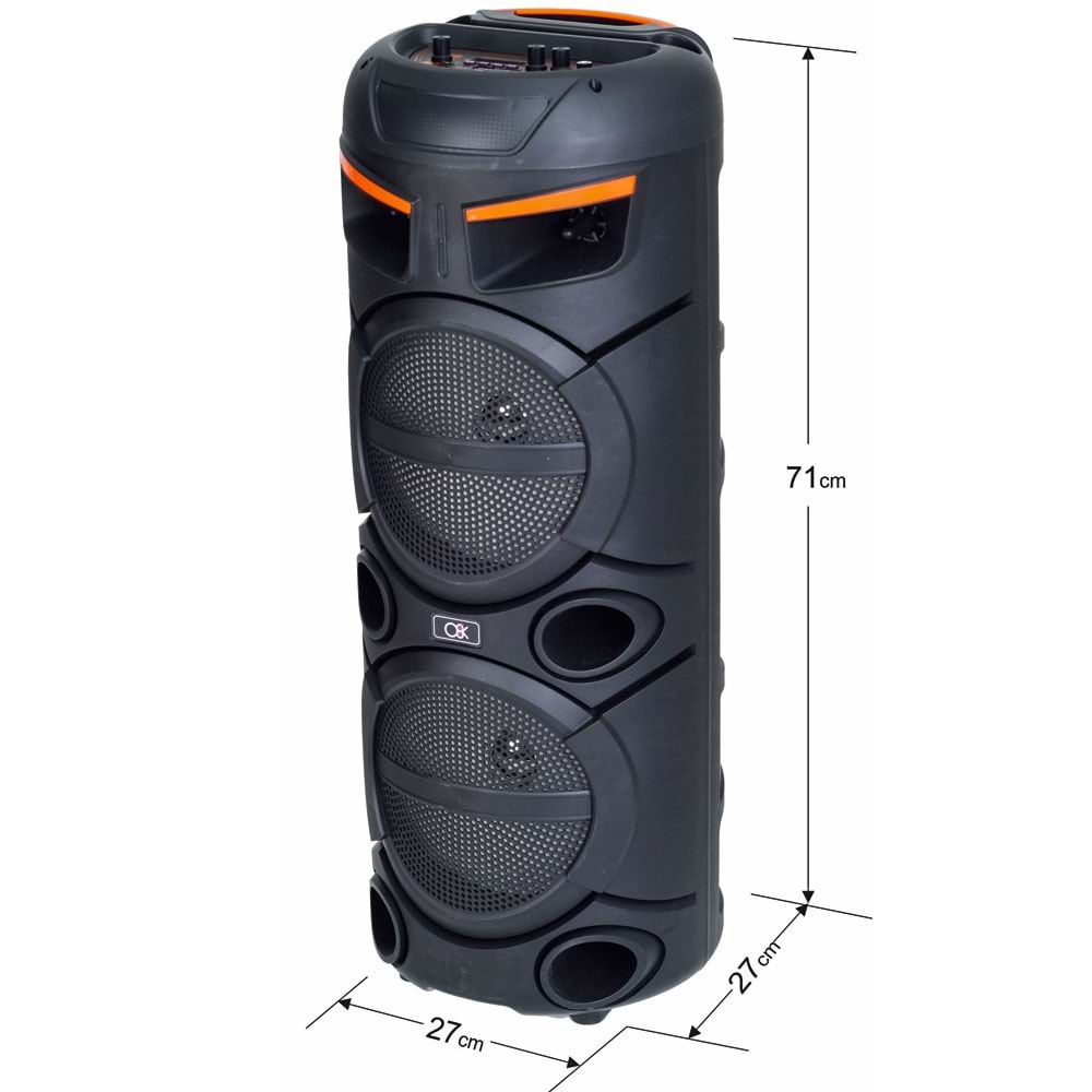 O8K Bluetooth ve USB Girişli 2X8 İnch Şarjlı Işıklı 1 El Mikrofonlu Müzik Sistemi BT-8810