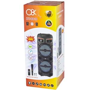 O8K Bluetooth ve USB Girişli 2X8 İnch Şarjlı Işıklı 1 El Mikrofonlu Müzik Sistemi BT-8810