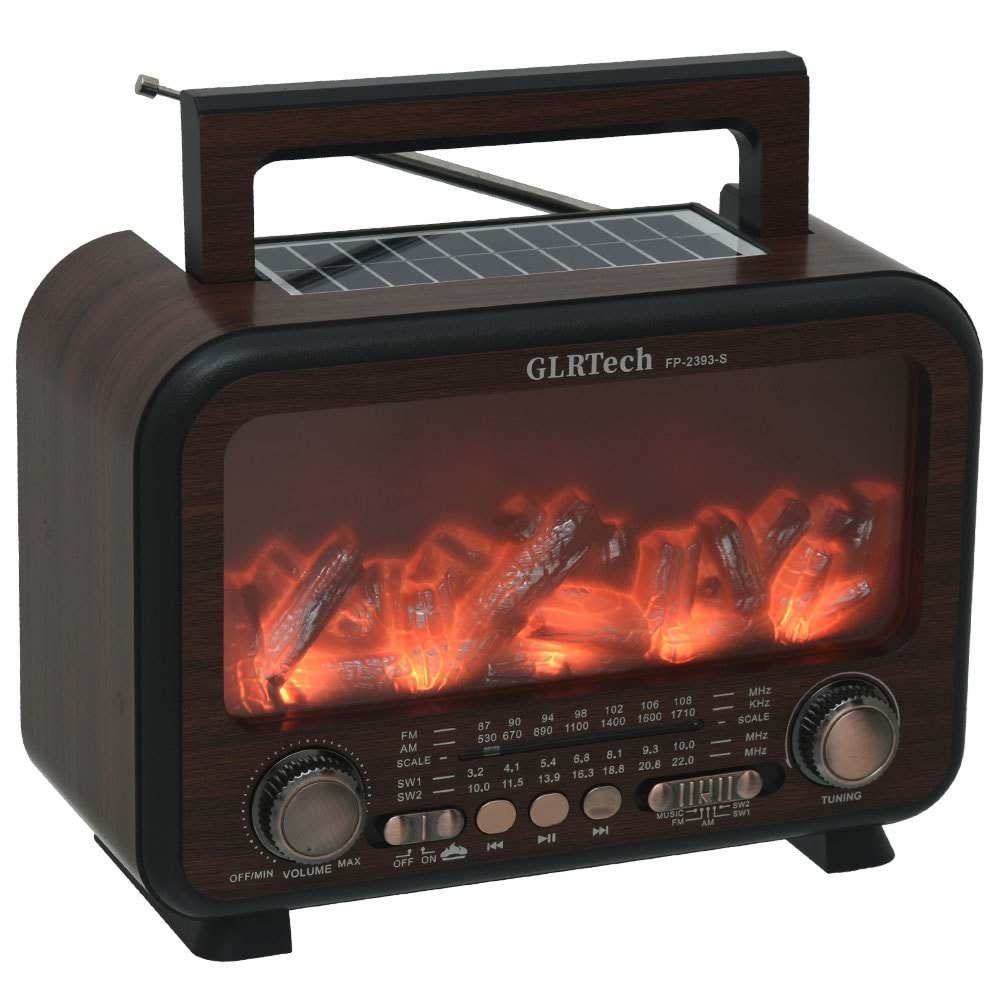 GLRTECH Usb Bluetooth lu Solar Şarjlı Alevli FM Radyo FP-2393 S