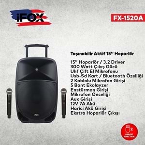 IFOX 15'' Uhf Usb-Sd-Bt 2 El Aktif Kabin Hoparlör FX-1520 A