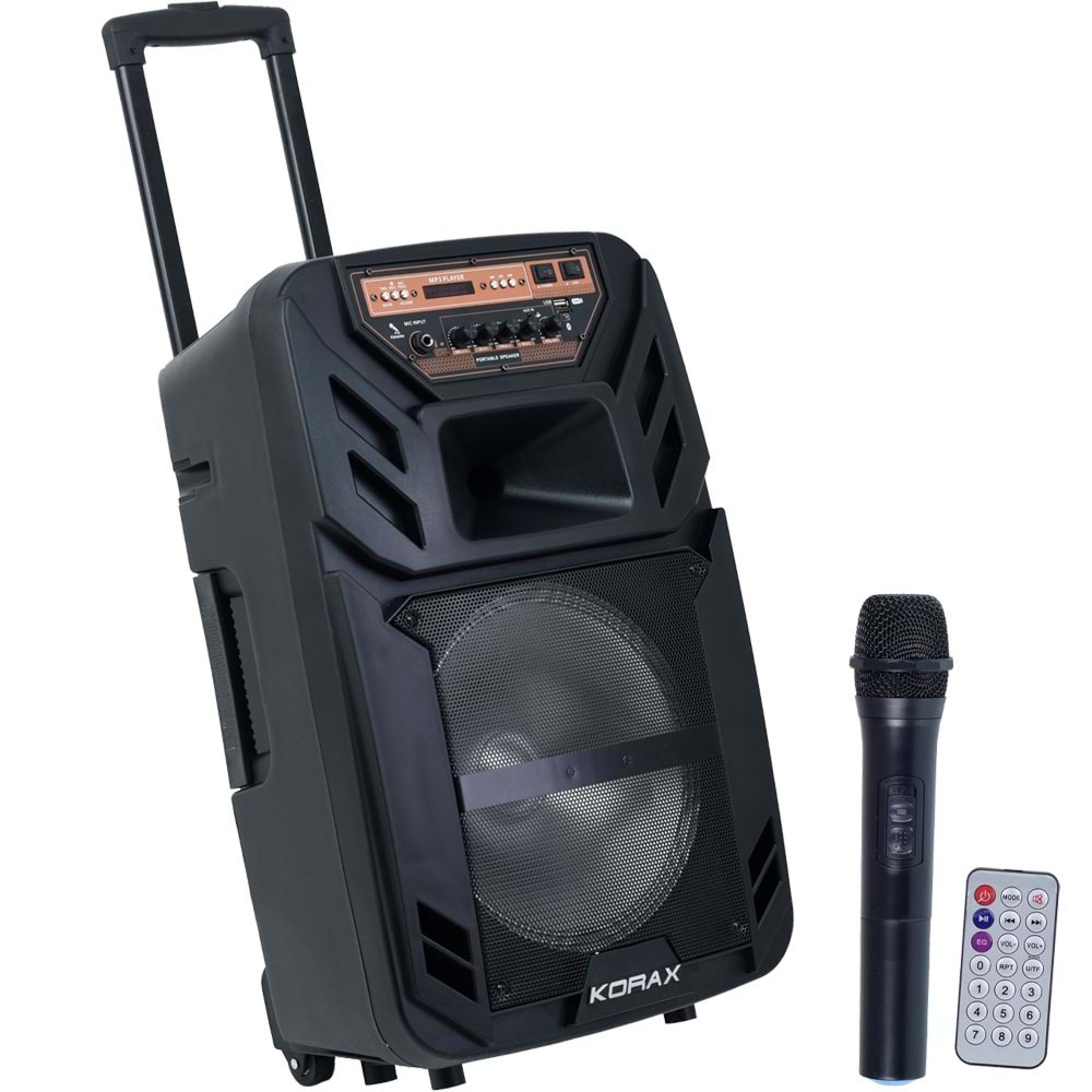 KORAX 12'' 80W Bluetooth ve USB Girişli 1 El 1 Yaka UHF Mikrofonlu Portatif Aktif Kabin KX-MAX-30 PLUS