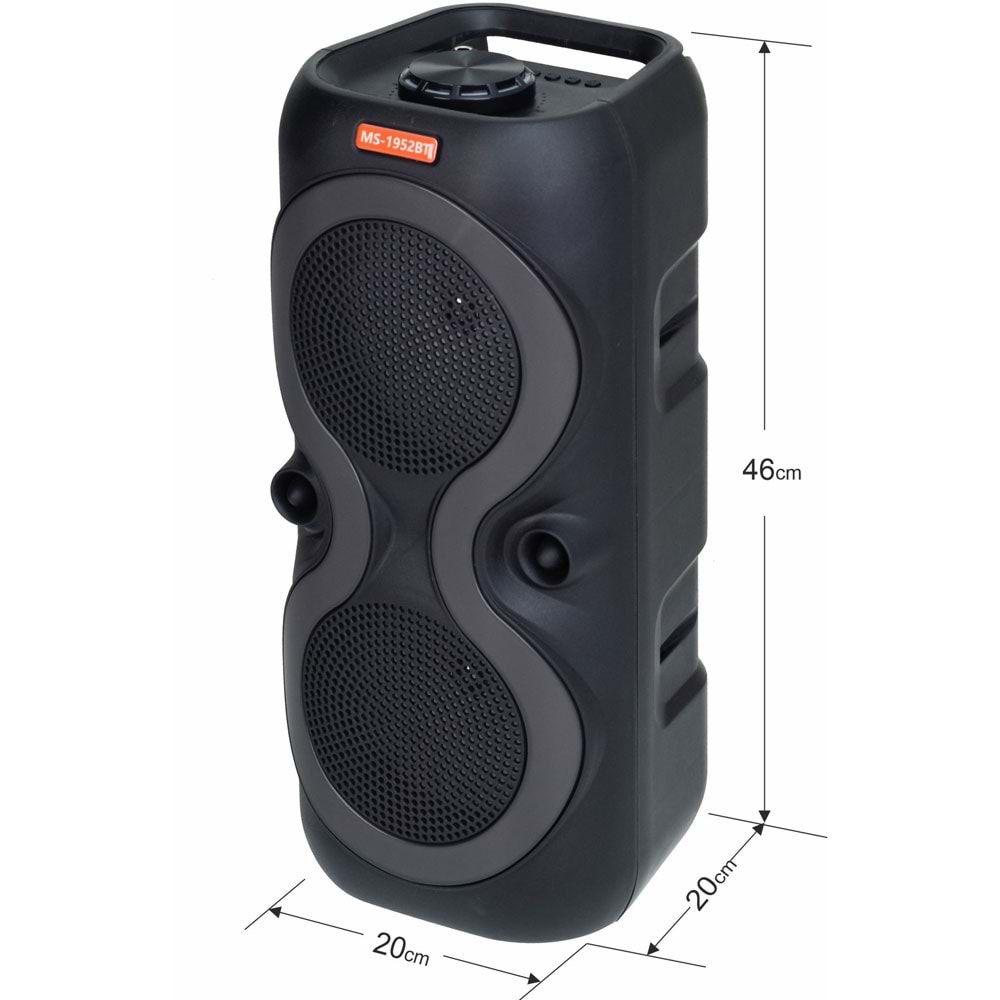 MS Bluetooth ve USB Girişli 2X6,5 İnch Şarjlı Işıklı Müzik Sistemi MS-1952 BT