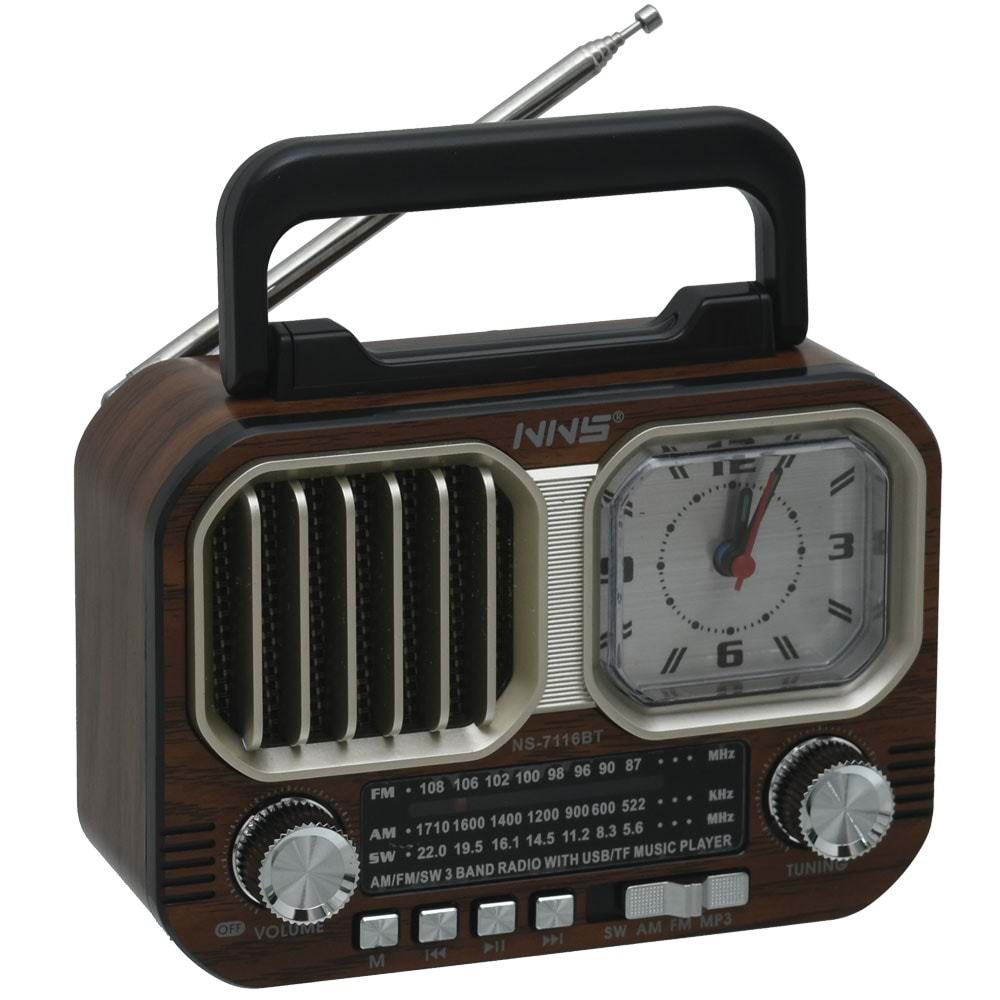 NNS Usb Bluetooth lu Şarjlı Saat li FM Radyo NS-7116 BT