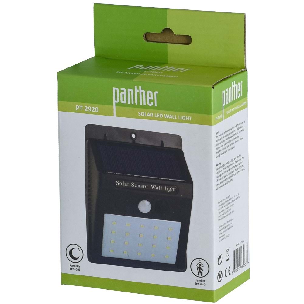 PANTHER 20 Ledli Solar Şarjlı Duvar Lambası PT-2920