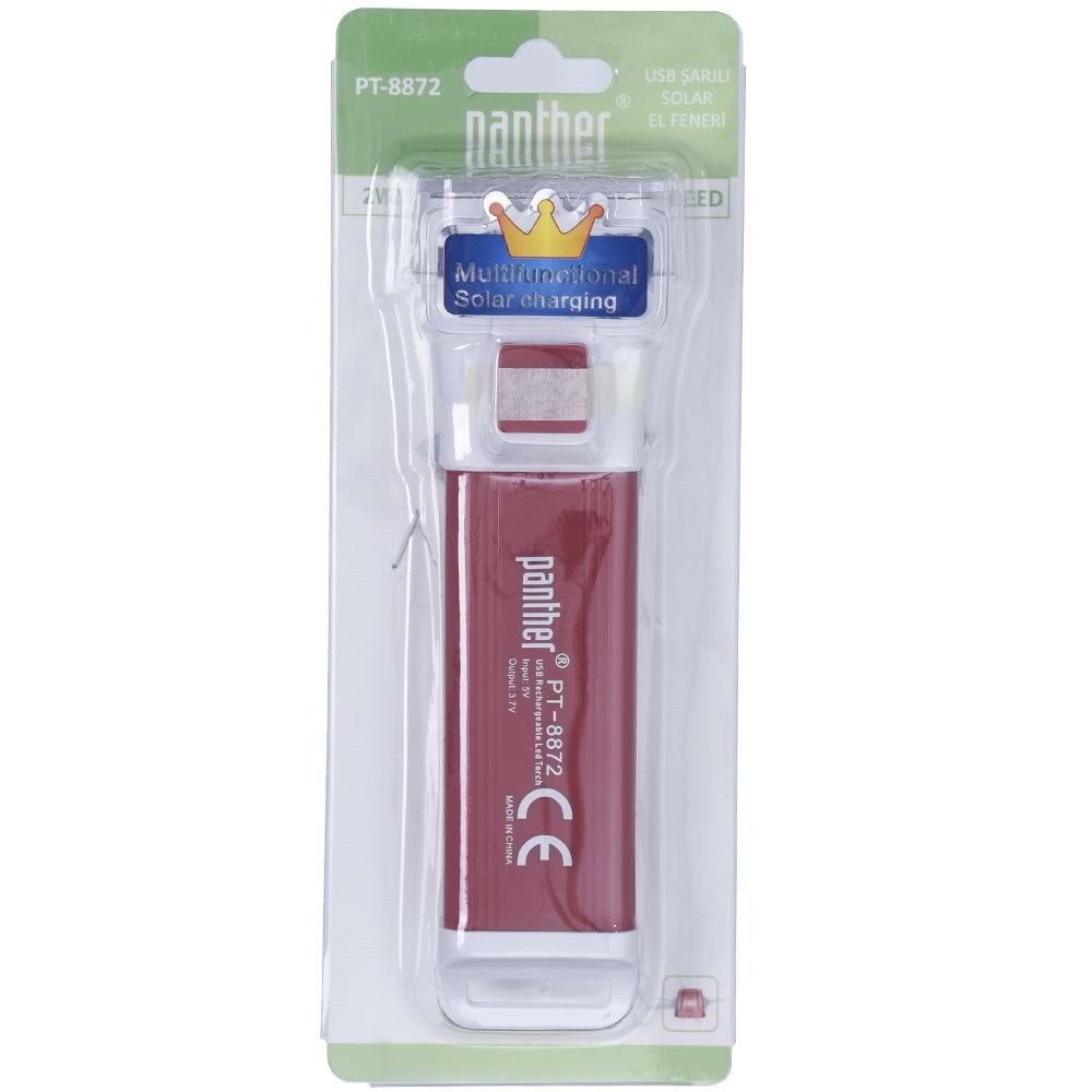 PANTHER Usb Şarjlı Solar El Feneri PT-8872