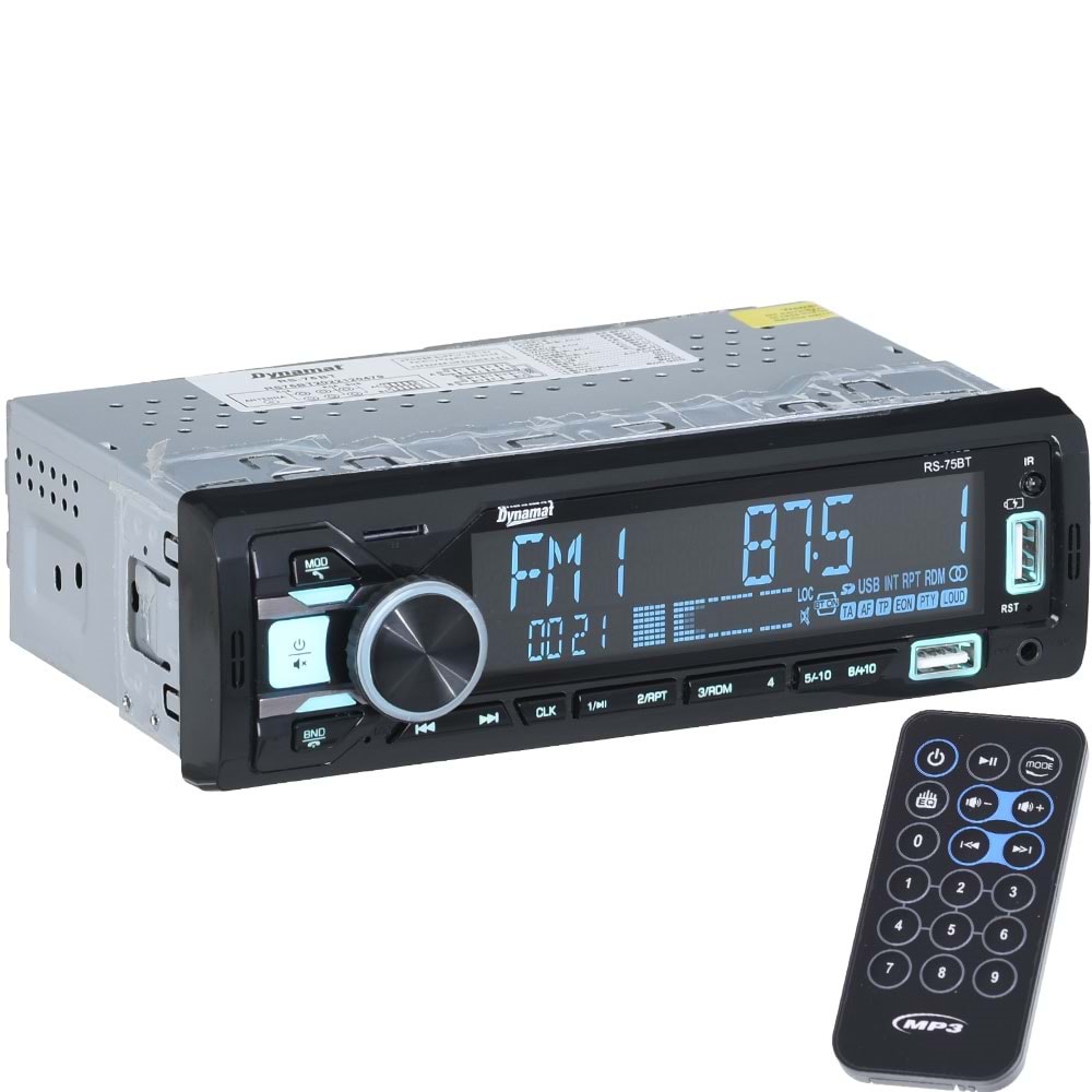 DYNMAT Çift Bluetooth ve USB Girişli Radyo 3 Rca İşlemcili Oto Teyp RS-75 BT