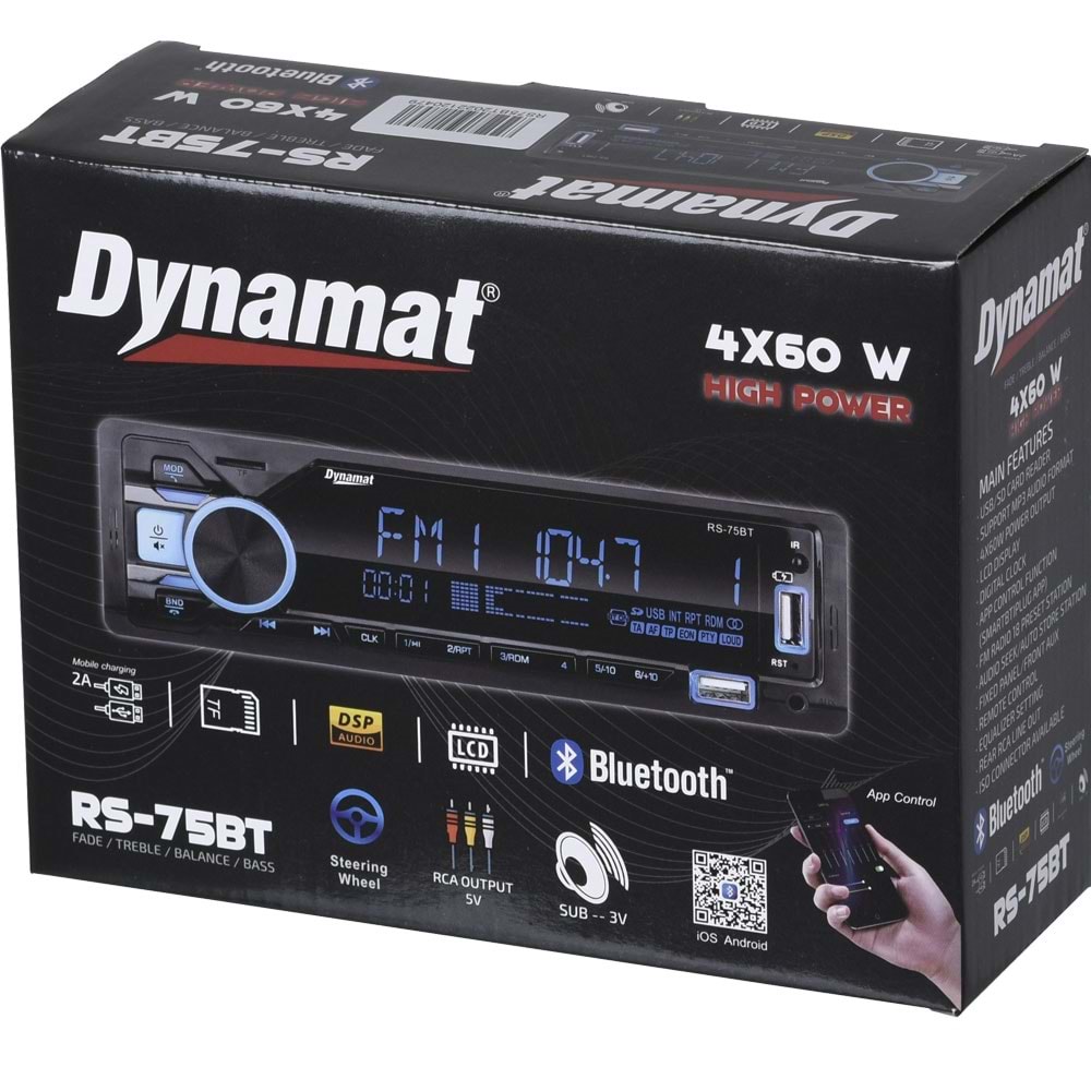 DYNMAT Çift Bluetooth ve USB Girişli Radyo 3 Rca İşlemcili Oto Teyp RS-75 BT