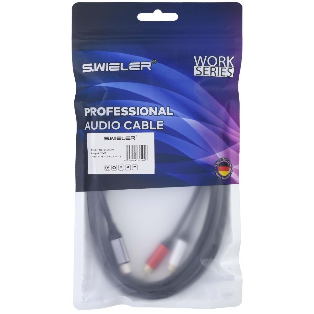 S.WIELER Type C - 2*Rca Erkek Kablo Uzunluğu: 2 Metre SC2R-2M