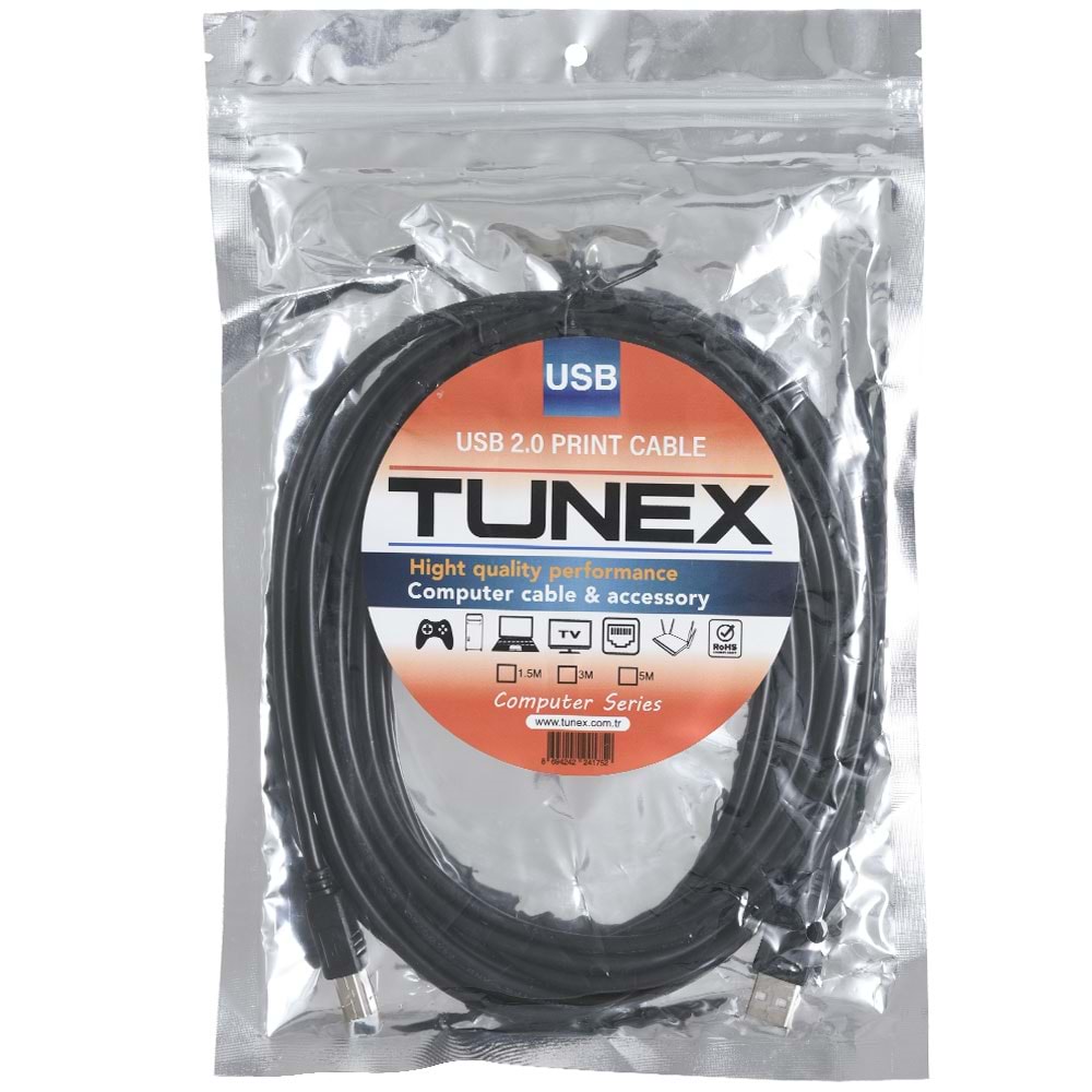 TUNEX USB 2.0 5 Metre Usb Yazıcı Kablosu TNX-3500-5