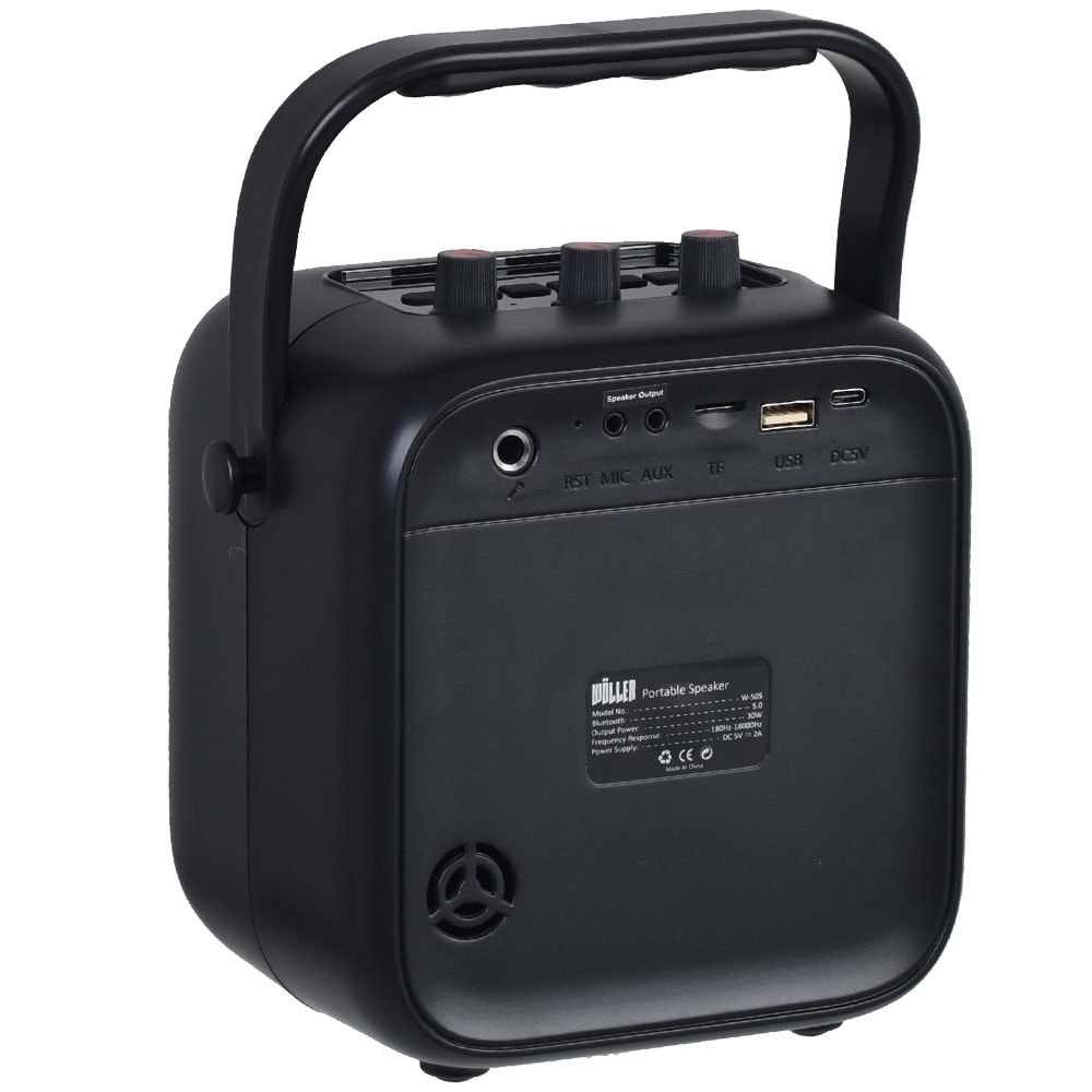 WÖLLER 70W Bluetooth ve USB Girişli Tek El Kayıtlı Şarjlı Portatif Amfi W-505 E
